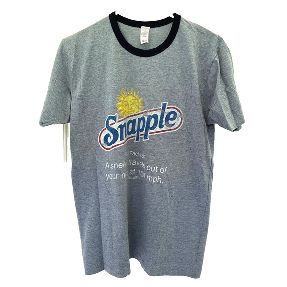 Rare Vintage 90s Snapple T-Shirt "Real Fact" Sneeze Size Medium Contrast Collar - Picture 3 of 6